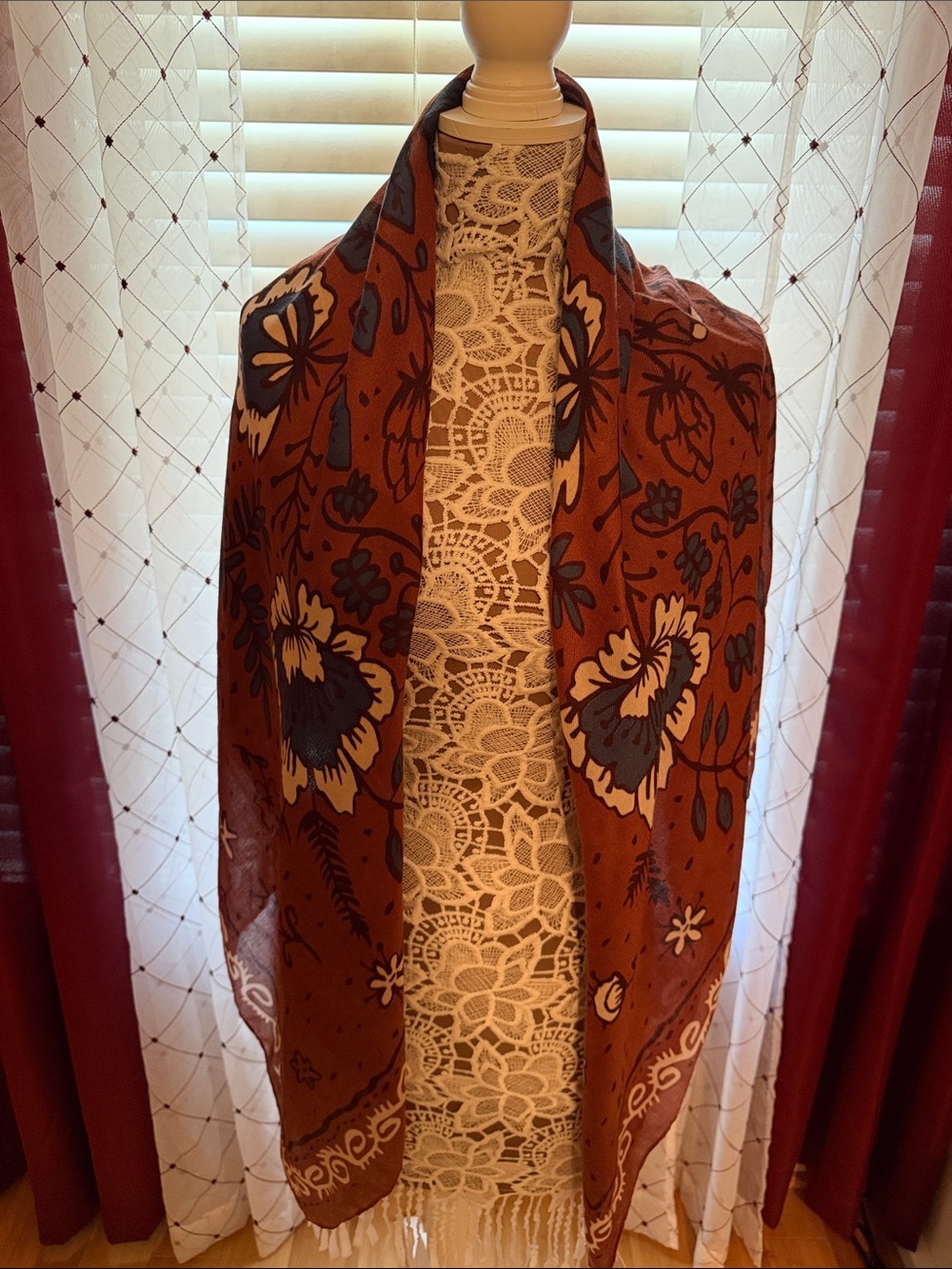 Rust Floral Lightweight Scarf - Unbranded